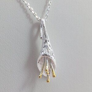 Necklace jewelry flower nature elegant simple 925 sterling silver with gold new